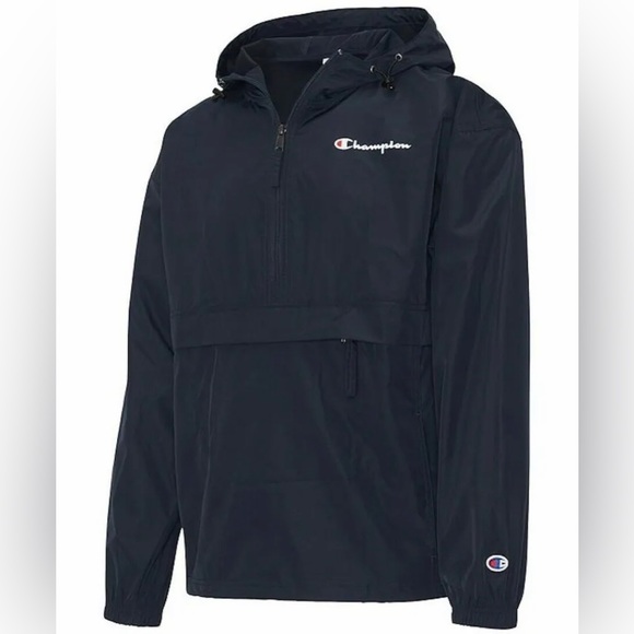 Champion Navy Blue Windbreaker Hoodie Water-Resistant Jacket Anorak X Large - Picture 3 of 3